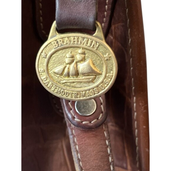 Vintage Brahmin Brown Leather Pecan Croc Purse Shoulder Handbag Crossbody - Picture 4 of 7